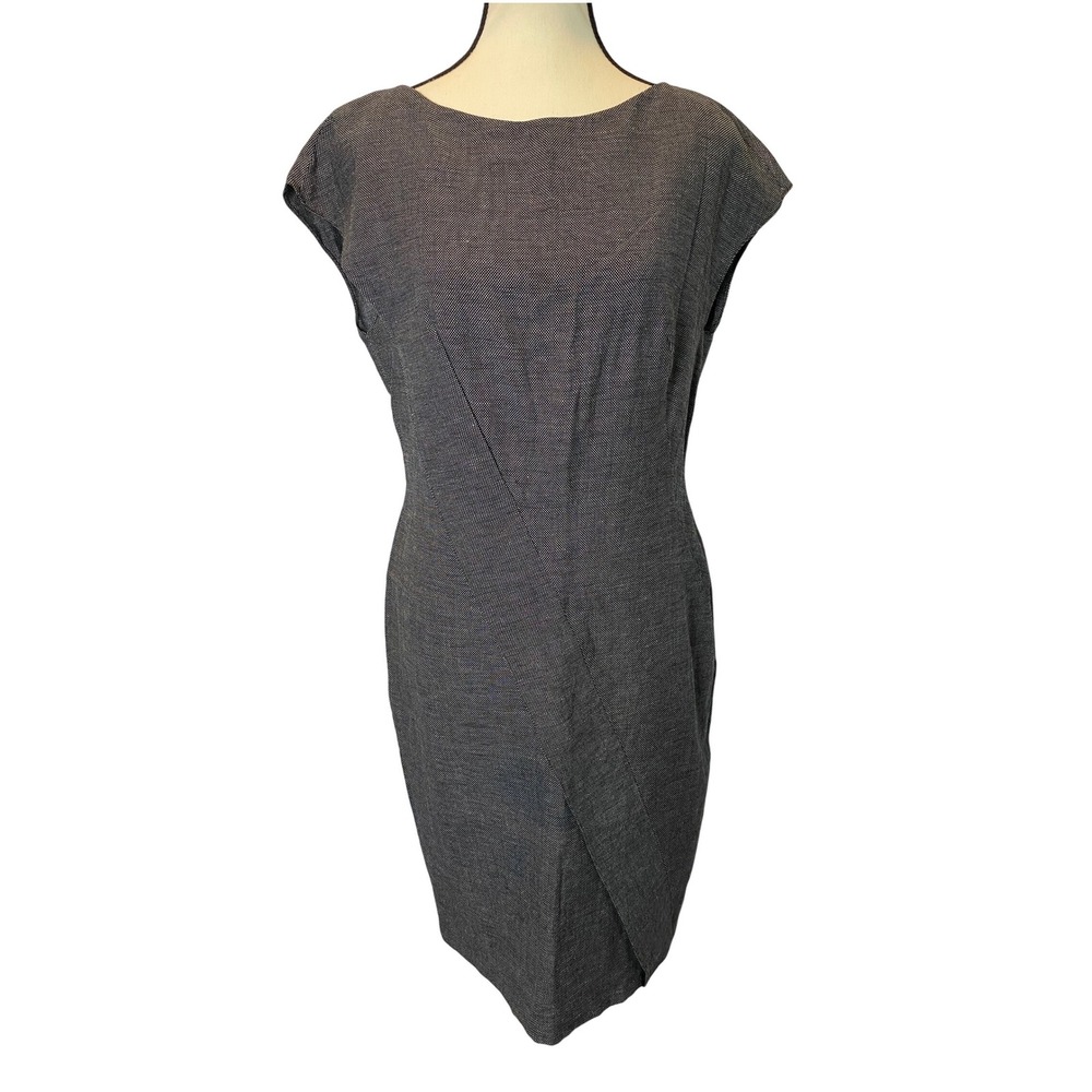Escada Sheath Dress Womens 38 Gray Virgin Wool Linen Old Money Chic Careerwear
